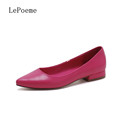 Woman Boat Genuine Leather Shoes Spring Autumn Loafers Flats Black Pink Rose Red Shallow Mouth Oxfords