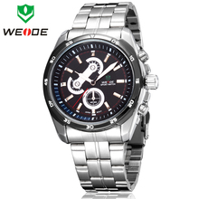 Moda WEIDE moda reloj de acero llena hombres de japón deportes de cuarzo relojes de estilo de negocios vestido reloj Casual 30 M impermeable