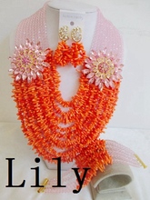 Luxury Bridal African Nigerian Coral Beads Jewelry suit Perfect Wedding women Necklace/Earrings/Bracelet Free Shipping C-718