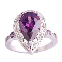 lingmei Wholesale Amethyst & White Topaz 925 Silver Ring Size 6 7 8 9 10 11 New Fashion Women Engagement Wedding Party Jewelry