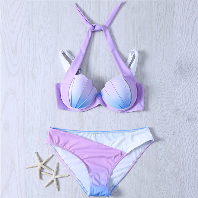 Sexy Bikini 2016 Classic Shell Bikinis Set Tankini Beachwear Monokini Swimwear Women Swimsuit Push Up Swim Suit Biquini BJ266