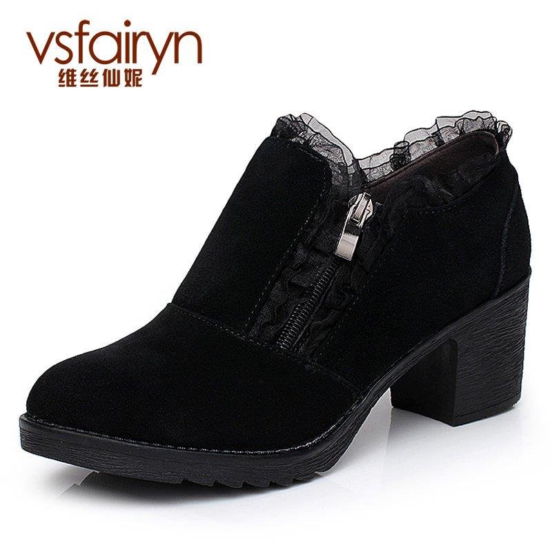 Weisixianni leather matte leather shoes women shoes deep mouth singles shoes waterproof heels 6112 Spring