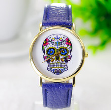 New Fashion Geneva casual Skull Watch Ladies Golden quartz Watch women dress wristwatch girl s gift