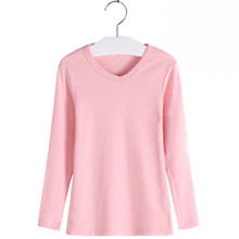 New arrival boys girls V Neck bottoming shirt long sleeve solid T shirt spring autumn cotton