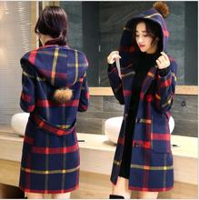 2016 fashion women tartan clothing long hooded coat girls jacket autumn winter overcoat for female fashion lady warm plaid coats
