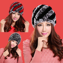 LIYAFUR Brand Russian Winter Knitted Rex Rabbit Fur Women’s Hat Natural Rabbit Fur Hats Caps