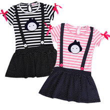 2016 Toddler Princess Summer Kids Dresses for Girls Baby Girls Clothes Short Sleeve Striped Dress Girls Polka dots Dress