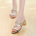 2017 Free Shipping summer shoes thick slipper toe with high heeled sandals slippers a rhinestone tide