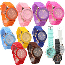 Girl Hot Jelly Candy Color Wrist Watch Quartz Silicon Watchband Round Dial