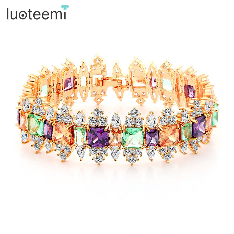 Bracelets Bangles for Women Gift Champagne Gold Plated Bridal Wedding ...