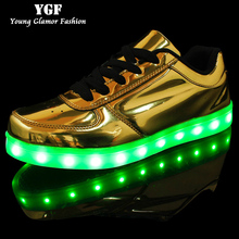 LED Light up Shoes for Adults 2016 New Fashion 11 Colors Luminous Shoes with Silver and Golden Laser Metallic Leather Surface
