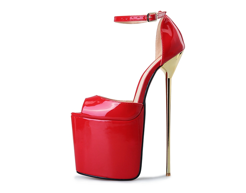 Фотография The new listing 2016 shoe woman Fashion spring autumn pu pumps Plain Buckle Strap Open toe Platform Sexy 22cm Ultra high heels 