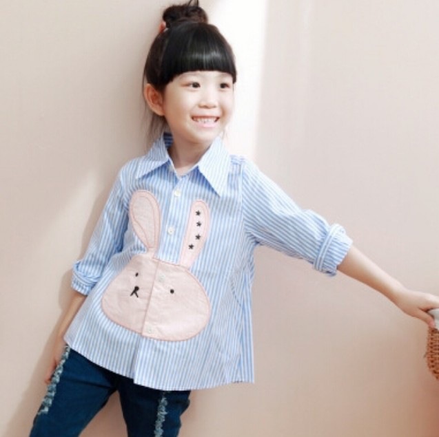 2016 New Arrival Spring Kids font b Girl b font Clothes Fashion Striped Character Rabbit Full