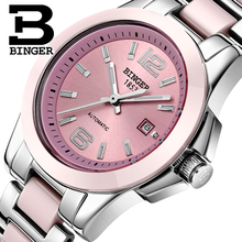 Switzerland luxury brand BINGER Mechanical Wristwatches Ceramic women’s watches lovers style100M Water Resistance BG-0358-3