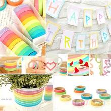 10pcs Decorative Washi Rainbow Sticky Paper Masking Adhesive Tape Scrapbooking DIY for School