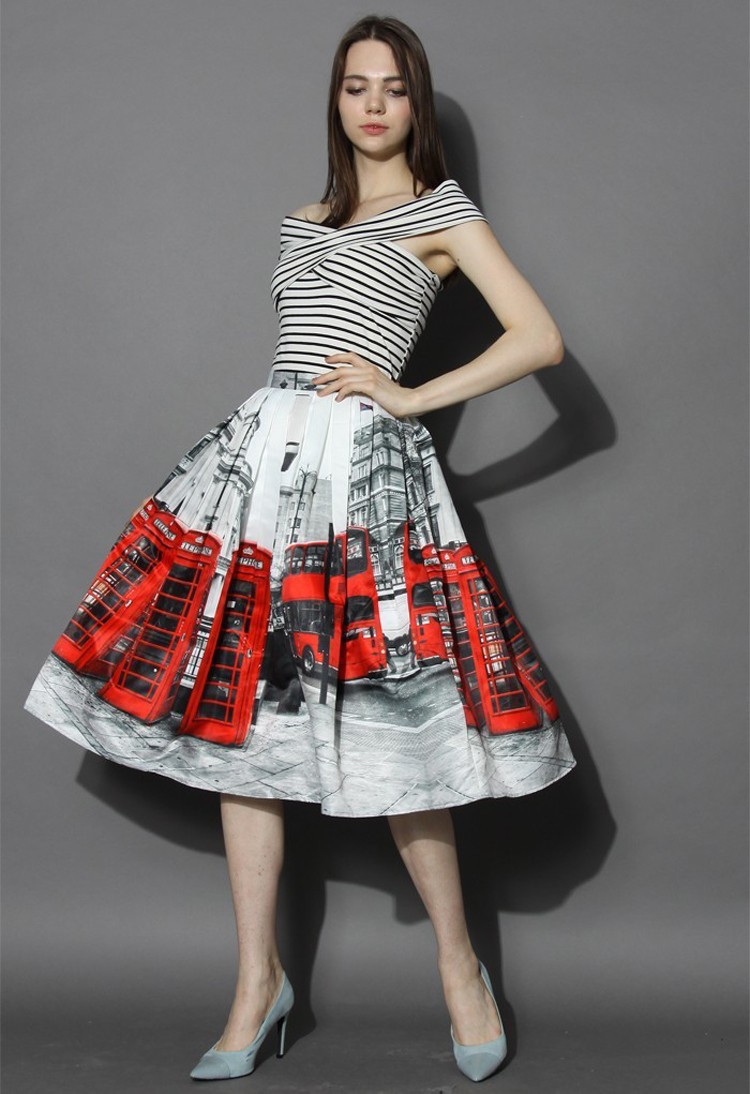 2016 New Arrival High Fashion European Style Women London Bus Printing Sexy Skirt Casual Summer Saias Longa SK135 (4)