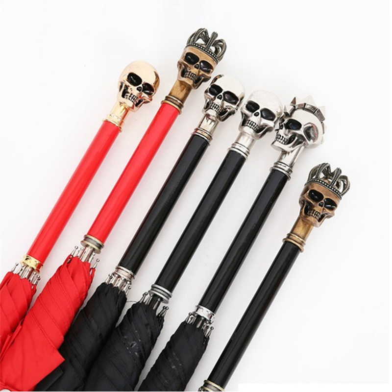 McQueen Inspired Sliver / Gold Ghost Skull Long Handle Sun & Rain Umbrella Golf Walking Stick Umbrella Red / Black Ombrelli