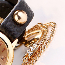 Cheap EA14 Women Faux Leather Rhinestone Heart Shaped Bangle Bracelet Dial Wrist Watch