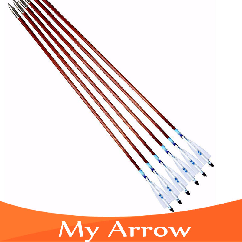 Hot Sale 6pcs Wooden Arrows Handmade Turkey Feather Broadhead Traditional Wood Arrows For Compound Recurve Bow