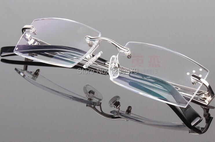 Free Shipping 2015 New Fashion Men's Rimless Reading myopic Diamond cutting Glasses +100 +150 +200 +250 +300 -100 -150 9002