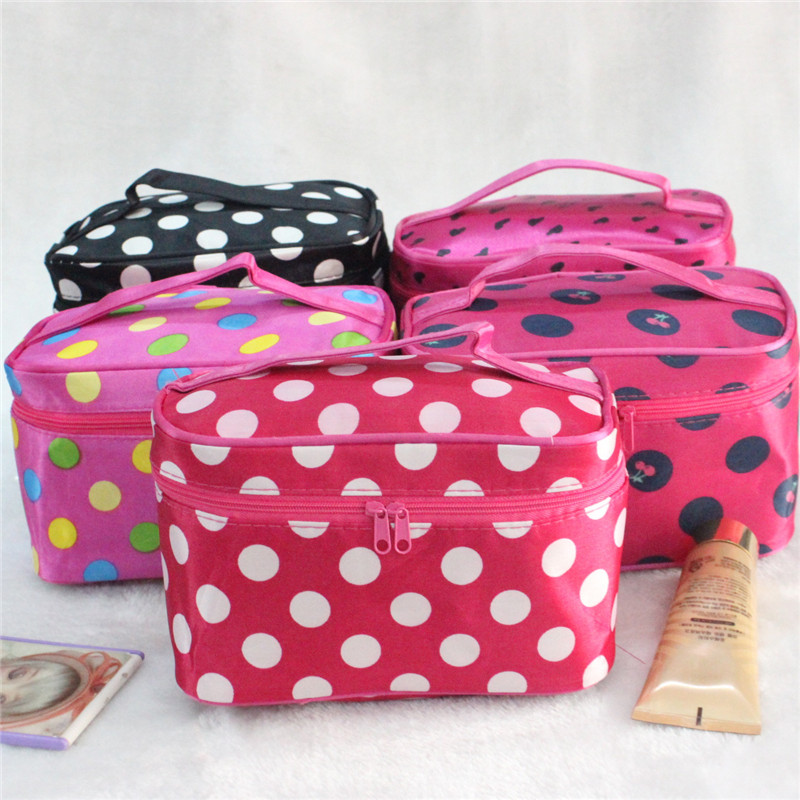 Women Fashion Cosmetic Bag Big Travel Lingerie Bra Underwear Dot Bags Cosmetic Makeup Toiletry Storage Organizer Case