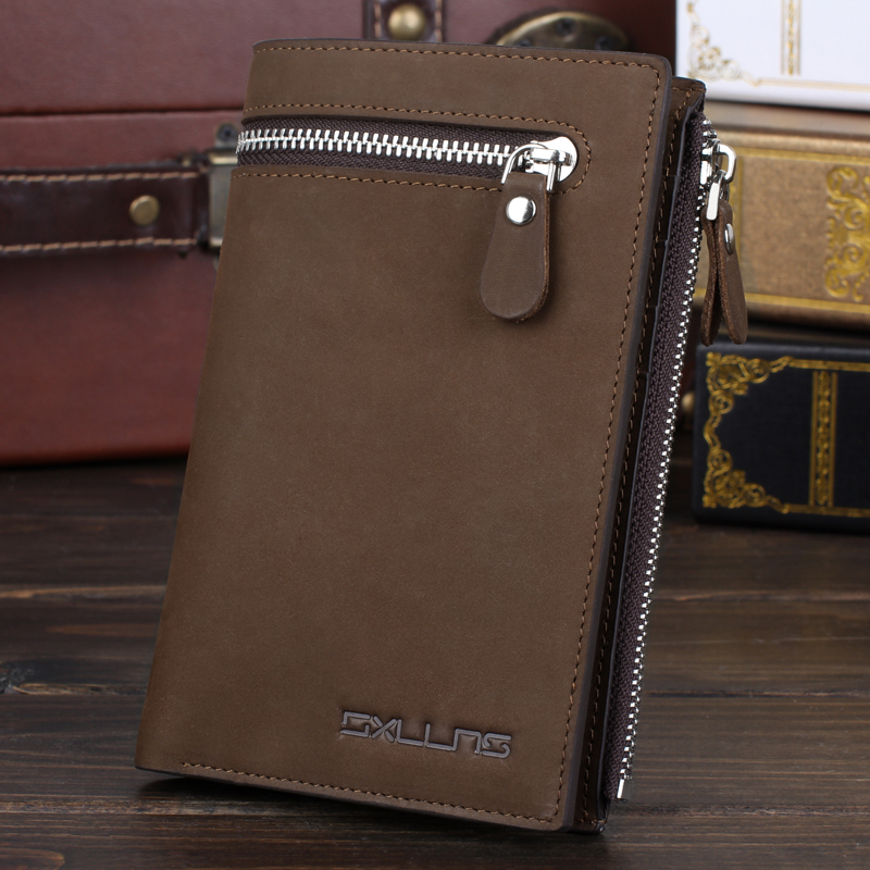 Multifunctional sxllns male long design wallet scrub genuine leather vintage cowhide male wallet male day clutch