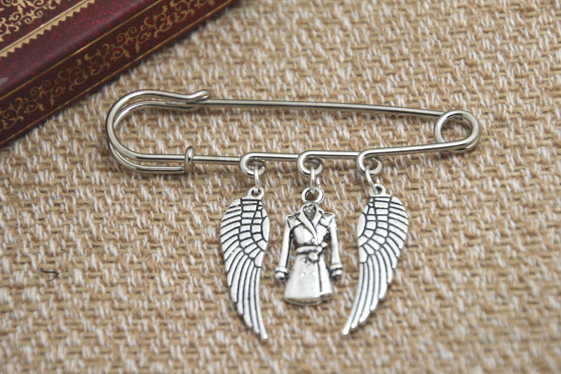 12pcs Supernatural inspired Castiel themed charm font b kilt b font pin brooch 38mm