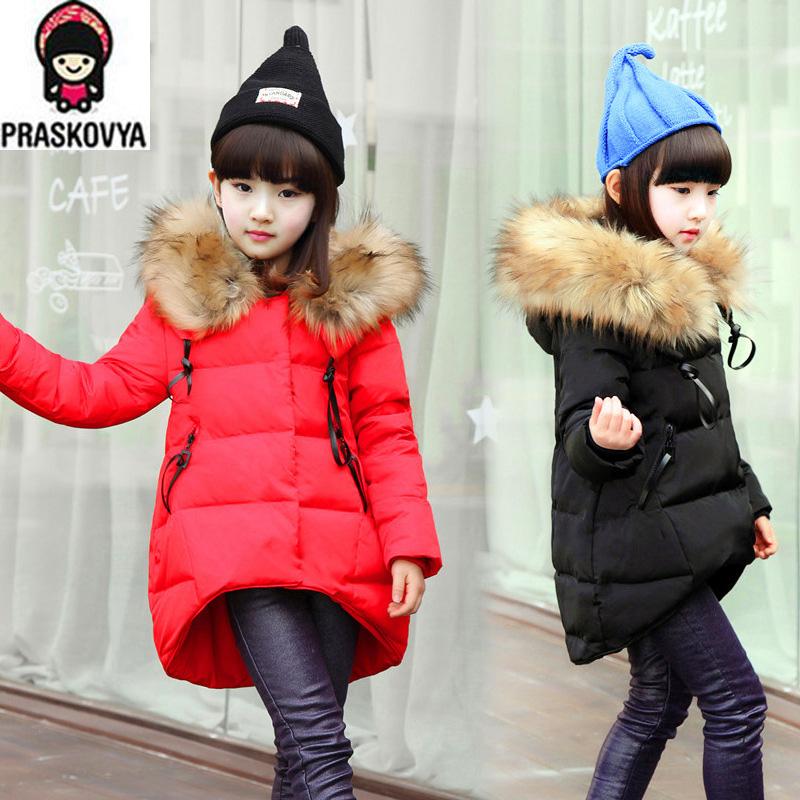 fashion children Winter Jacket For Girls Jackets Coats Kids Baby Thick Down Fur Hooded Long Girls Coat Duck Child Outerwear