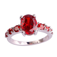 lingmei Beauty Lady Oval Cut Garnet Silver Ring Size 6 7 8 9 10 11 12 13 New Fashion Jewelry Rings Wholesale Free Shipping