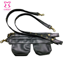 Black Faux Leather Pouch Belt Burlesque Steampunk Costume Accessories Sexy Gothic Clothing Pocket Waist Bags -Update The Length