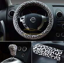 1 Set 3 in 1 Three Color Leopard Fluff Plush Auto Beauty Steering Wheel Cover Winter 15 good quality and free shipping