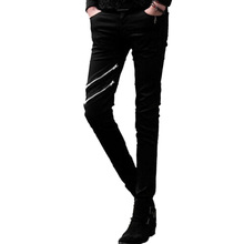 2015 Men Skinny Leisure Pants Slim Fit Double Zipper Casual Slacks Straight Jeans Trousers WZ20
