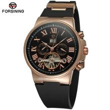Forsining Men ‘ s reloj calendario de gama alta marca de lujo automático Tourbilion reloj de pulsera banda de plástico Color negro FSG2373M3
