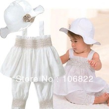 Cute Girls 3 Pieces Baby Girls Kids Top+Pants+Hat Set Ruffled Outfits Costume Clothes