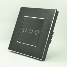 3gang remote touch switch with remote function black aluminum and glass panel switch EU UK type