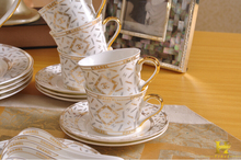 Porcelain coffee set bone china double C design 15 pieces European tea set coffee pot coffee