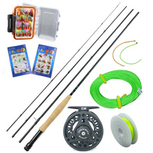 Best Cheap fly fishing set 3/4 fishing rod and reel set 32pics with box+24pcs fly lure CNC fly reel 3/4 backing leader line