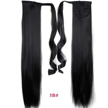 24inch Black Synthetic Long Straight Clip In Ribbon Ponytail Hair Extension hairpiece my little pony Tail