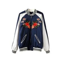 2016 age season new lady’s coat black and white stitching long-sleeved collar embroidery baseball jacket unlined upper garment