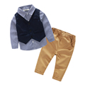 New Autumn 2016 Casual 3piece suit for boys clothes plaid shirt children s clothing long sleeved