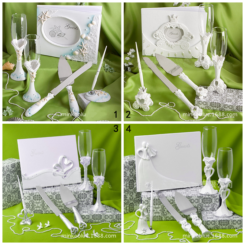 4pcs/set 4style high-end Wedding Gift Set goblet &signature guest book& signing pen&cake knife Party Favors&Supplies baby shower