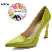 2016 New women dress shoes Genuine leather high heel pumps Thin heel candy colors Fall Bride wedding party shoe big size 35-42