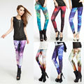 Girls Women Milky Way Print Leggings Stretch Mid Waist Fit Pencil Tie Dye Designed Polyester Spandex