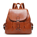 Simple Litchi Stria Fashion Backpack Women New Korean Style Designer Belt Buckle Ornament Drawstring Flap Backpack