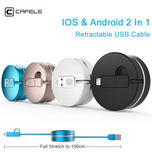 Cafele Colorful 2 in 1 micro USB Cable Round box and Retractable mobile phone cables for iPhone 5 6s Plus Samsung Android phone