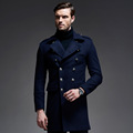 2016 Winter New Long Turn Down Collar Mens Double Breasted Pea Coat High Quality Elegant Wool