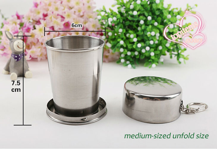 ODN Silver Stainless Steel Outdoor Travel Cup with Keychain Folding Retractable