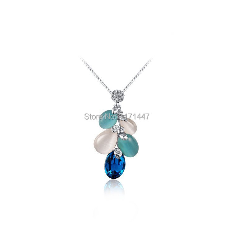 Womens Girls Luxury Brand Large Crystal Jewlery Rose Gold White Gold Plated Peacock Shape White Blue
