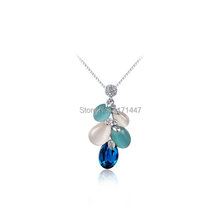 Womens Girls Luxury Brand Large Crystal Jewlery Rose Gold / White Gold Plated Peacock Shape White & Blue Fire Opal Necklaces