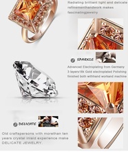 Yellow Zircon Crystal Ring Top Quality Real 18K Rose Gold Plated Genuine SWA Elements Square Ring